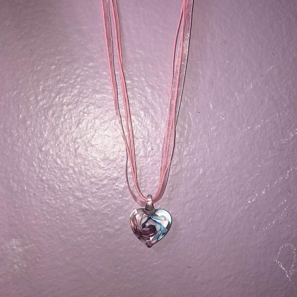 Glass heart with colored flower inside pendant